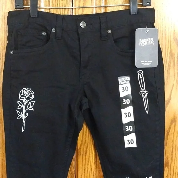 Broken‎ Promises By Zumiez NWT Unisex Size 30 Black White Denim Jeans Slim Fit - Picture 5 of 16